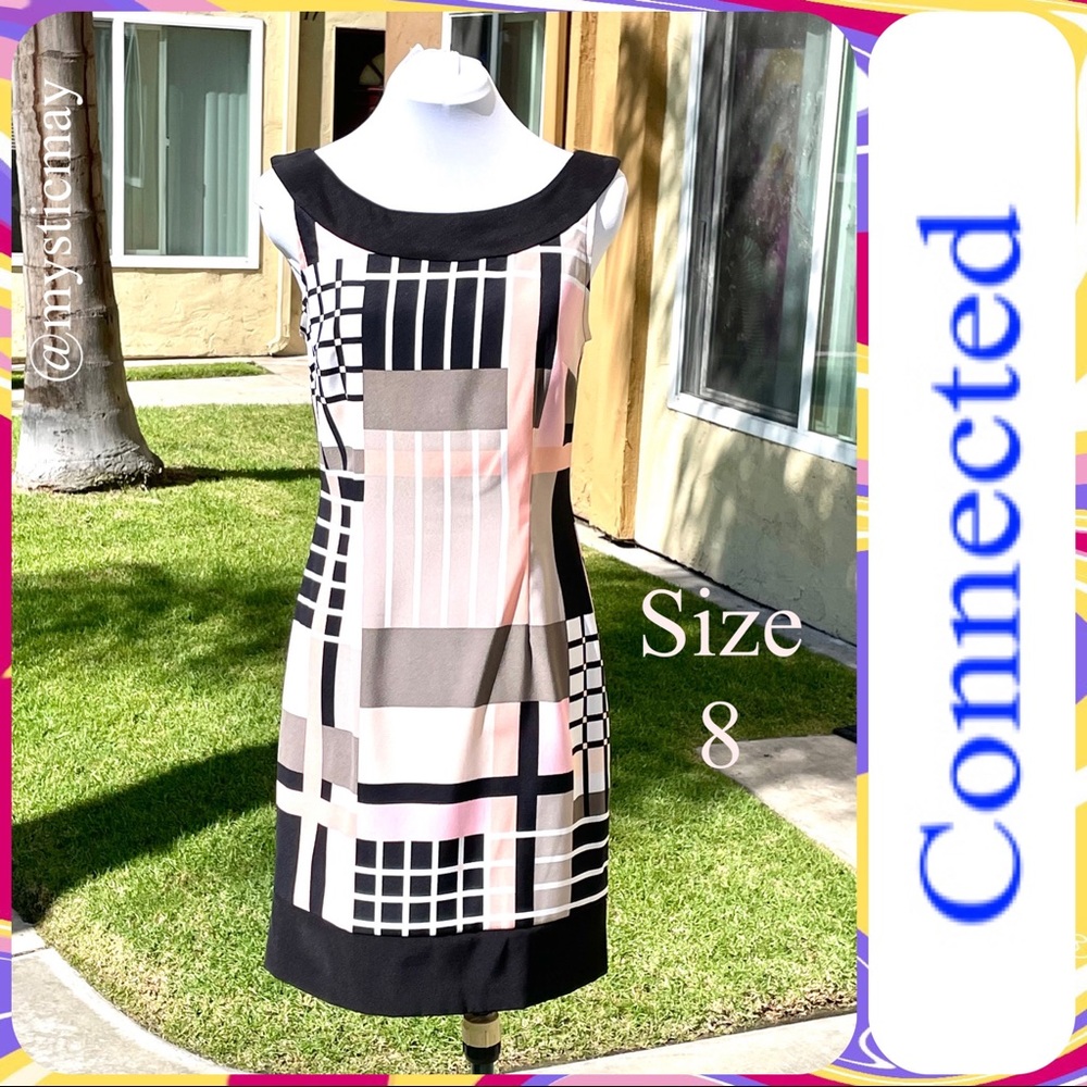 CONNECTED APPAREL Sleeveless Pink & Black Geometric Print Sheath Dress Size 8